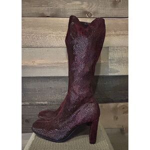 Chinese Laundry Boots Womens Size 8 Red Glamour Sock Calf‎ Faux Snakeskin SOLD